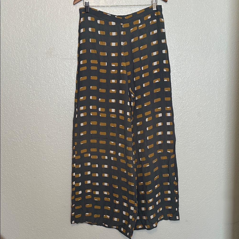Bel Kazan Patterned Wide Leg Pants in Charcoal and Mustard L